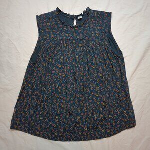Old Navy High Neck Navy Blue Floral Blouse, Size Large